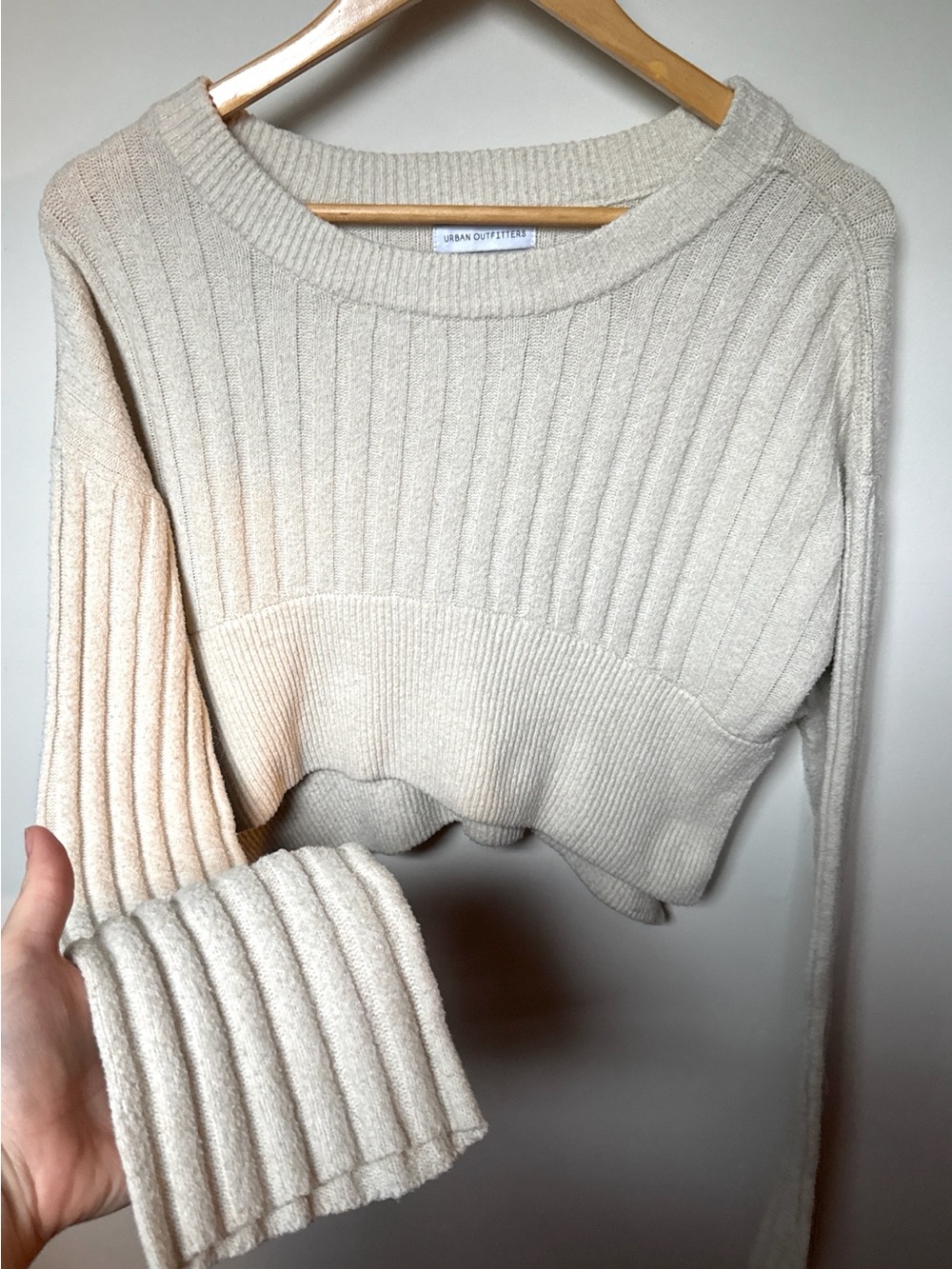 Urban Outfitters Off-White Ribbed Cropped Knit Sweater